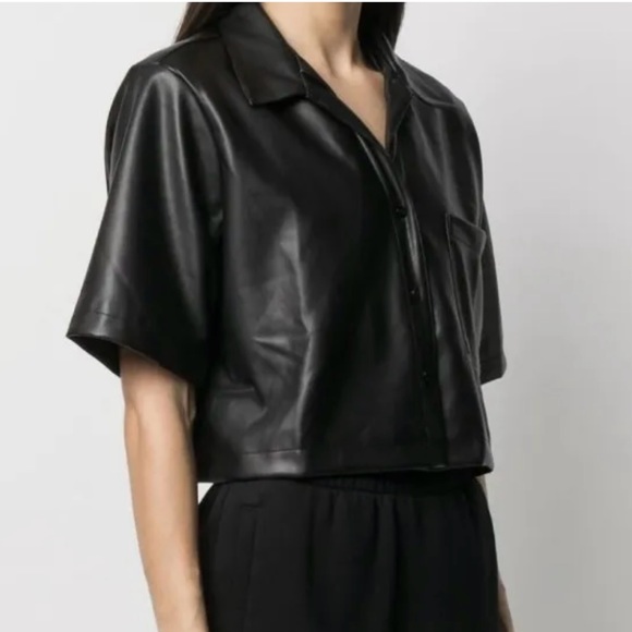 Apparis Tops - Apparis Martine Cropped Shirt Black Vegan Leather Medium MSRP $170 NWT